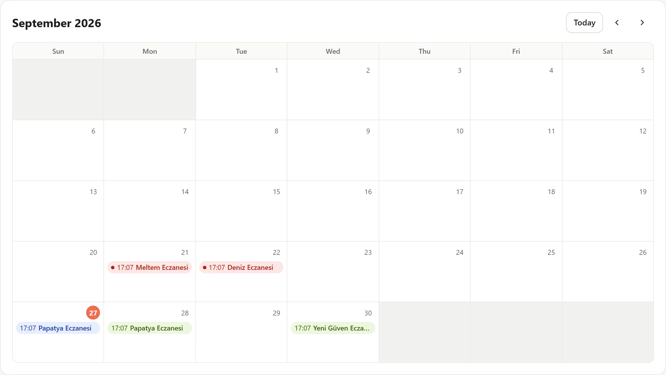 Field visits screen: the monthly visit calendar